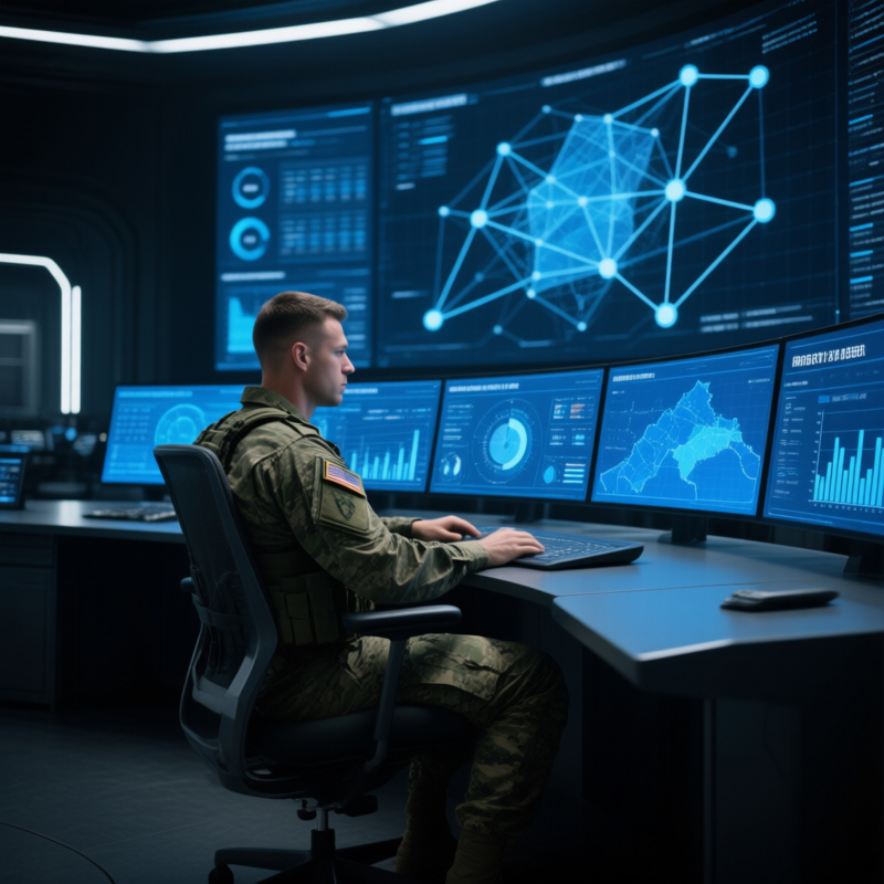 AI command center with data visualization displays