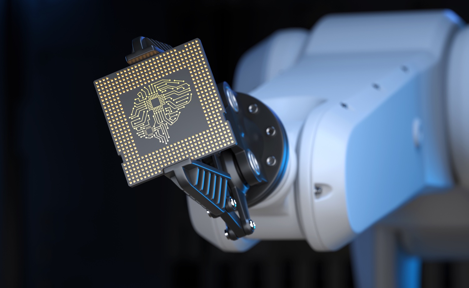 robotic arm holding a computer chip